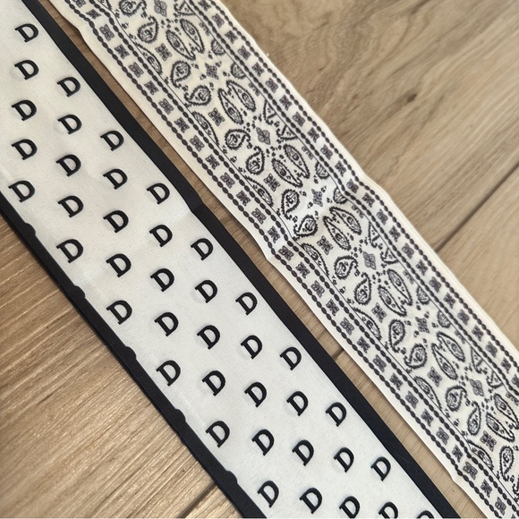 Black and White Patterned Twilly Scarves to tie around neck, handbag, versitile - Picture 2 of 3